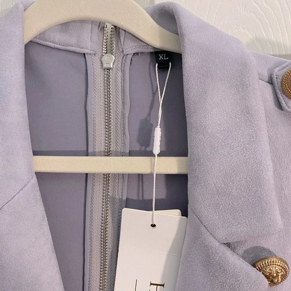 Hego Sleeveless Blazer Dress Gray XL Gold Buttons Belted High Slit Sexy NWT - Picture 6 of 11